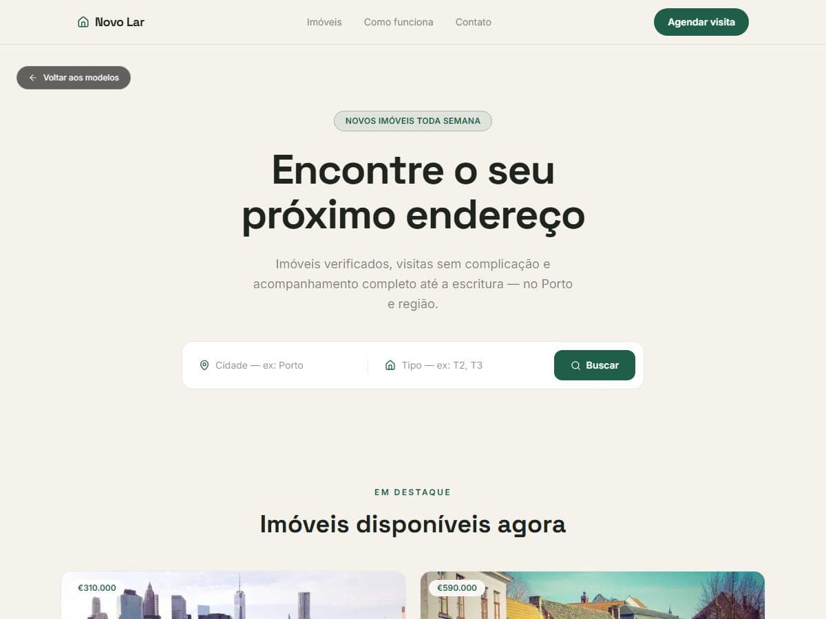 Prévia do modelo Novo Lar Imóveis